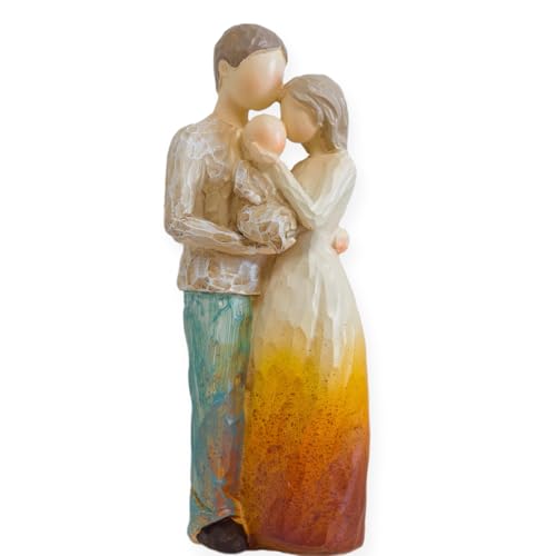 New Parents and Baby Gift for Couple, New Mom Dad Family Figurine Gift, First Time Mom and Dad for Celebrate Born Figurine, Family of 3 First Parents Memory Statue, Hand-Painted Sculpted - color: Parents and Baby First Embrace