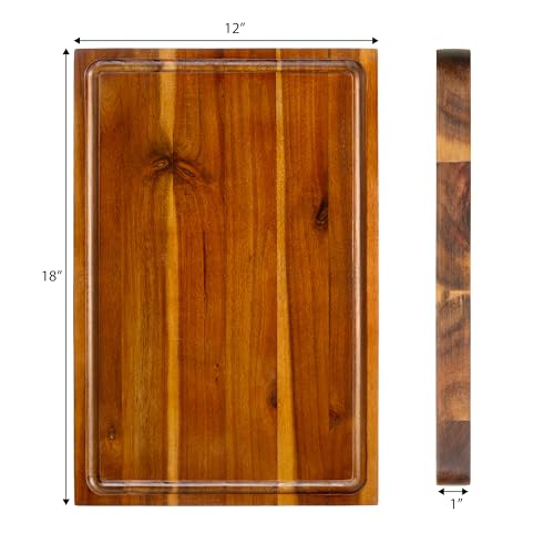 happimess Eldridge Large 18" x 12" Acacia Cutting Board, Brown | Handcrafted, 1 Inch Thick, Reversible Design, Juice Grooves, Authentic Wood Grain, Rectangular, Farmhouse Style - color: Brown, size: 18"L x 12"W