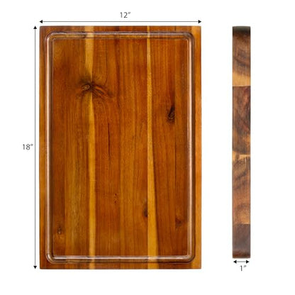 happimess Eldridge Large 18" x 12" Acacia Cutting Board, Brown | Handcrafted, 1 Inch Thick, Reversible Design, Juice Grooves, Authentic Wood Grain, Rectangular, Farmhouse Style - color: Brown, size: 18"L x 12"W