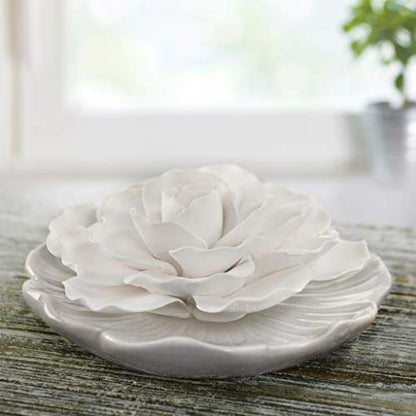 Penny & Rose Ceramic Flower Diffuser | Sunrise Dew Oil Scent | White Plate