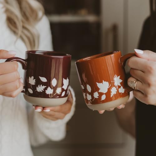 Sweet Water Decor Fall Leaves Coffee Mug, 14oz Stoneware Cute Autumn Cup | Autumn Leaf Design, Coffee, Tea & Cider Cup, Cozy Fall Gift For Thanksgiving & Housewarmings, Microwave & Dishwasher Safe - style: White Leaves