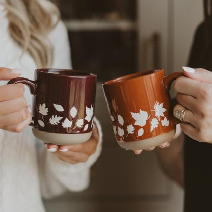 Sweet Water Decor Fall Leaves Coffee Mug, 14oz Stoneware Cute Autumn Cup | Autumn Leaf Design, Coffee, Tea & Cider Cup, Cozy Fall Gift For Thanksgiving & Housewarmings, Microwave & Dishwasher Safe - style: White Leaves