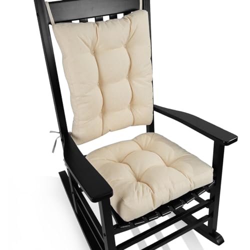 BUYUE Chair Cushion Set for Rocking Chair, Back Pillow & Seat Cushion with Ties, Original Woven Fabric Non-Slip Chair Pads for Elderly Sitting, Beige - color: Beige