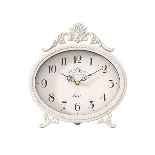 Abdurey Vintage Table Clock,Antique White French Rustic Style Mantel Clock | Desk and Shelf Rustic Decorative Clocks for Living Room,Farmhouse,Bedroom, Bedside,Gift Clocks - color: Antique White