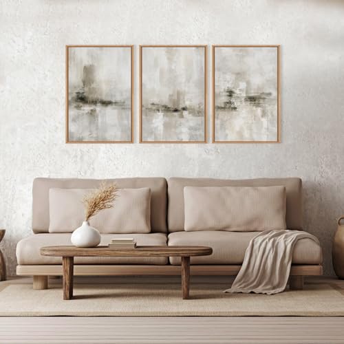 Large Minimalist Textured Framed Canvas Wall Art Set -24"×36"×3 | Neutral Abstract Wall Decor Modern Beige Gray Wall Painting Brown and White Art Print for Living Room Bedroom Office - color: Minimalist Textured Wall Art, size: 24"L x 36"W