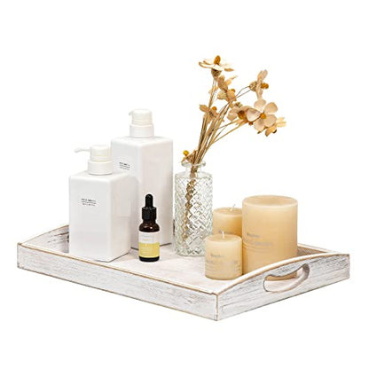 Country Rustic Wood Nesting Dinning Breakfast Serving Trays with Wood Handles, Set of 3,Can Put Food, Fruit, Plates - color: Washed White
