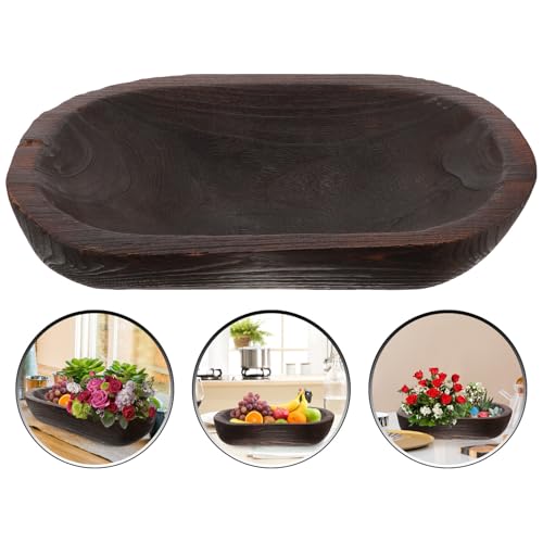 SUPVOX Wooden Decorative Dough Bowl Rustic Paulownia Large Wood Serving Bowl Hand-carved Centerpiece for Home Table Decor