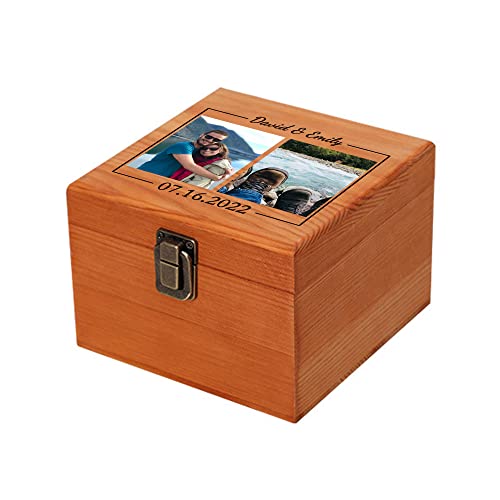 Personalized Memory Box with Photo & Text Custom Wooden Keepsake Box with Lids Wood Storage Box Customized Picture, Gifts for Wedding Anniversary Birthday Graduation Memorial Day - color: Custom 2 photos, size: 5.5" x 5.5" x 3.9" (L x W x H)