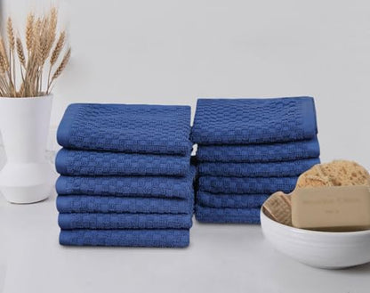 COTTON CRAFT Euro Spa Waffle Wash Cloth - Set of 12 Blue Washcloth | Luxury Face Towel Set - 100% Cotton - Soft Plush Absorbent Low Lint Quick Dry - Gym Shower Beach Bath Kitchen - 12x12 inches - color: Blue, size: 12 Pack Wash Cloths