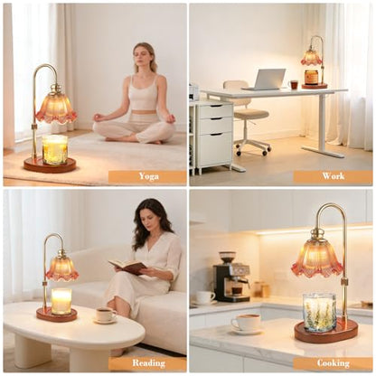 Banbanda Candle Warmer Lamp with Timer Dimmable: Birthday Gifts for Women, Safe Flameless Scent Lamp – Height Adjustable Candle Lamp, Walnut Solid Wood Base, with 2 Bulbs - color: Amber