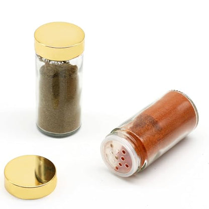 Tianifa 2pcs Gold Spice Jars, 3 oz Glass Seasoning Bottles, Spices Container, Empty Spice Jars, Round Spice Bottles with Airtight Plastic Caps with Shaker Lids (2, gold) - color: Gold Lids, size: 2pcs