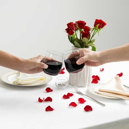 Stemless Wine Glasses, Red Wine Glasses Set of 2, Glasses 12 oz, Smooth Rim Wine Glass Set, Cute Wine Glasses Perfect for Wedding, Anniversary or Christmas Holiday Gifts