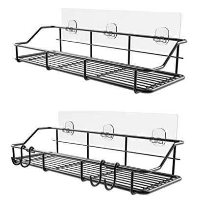 KESOL Adhesive Shower Caddy, Shower Shelf Organizer, SUS304, 2 Pack, Black | Bathroom Organization with Hooks, Stainless Steel shower shelves - color: Black