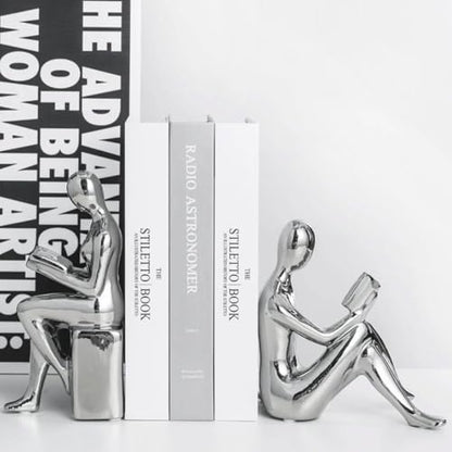 Shelf Decor Creative Silver Bookends Ceramic Figure Book Holder for Shelves for Desk Stylish Office Decorations for Work