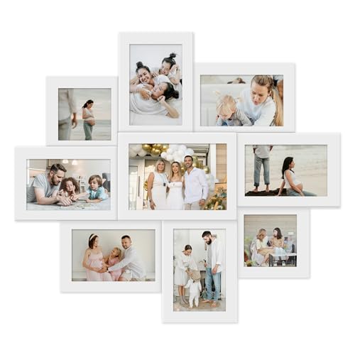Jerry & Maggie 9 Opening Picture Frames Collage Wall Decor, Vintage Modern Farmhouse Gallery Wall Decor, Hanging Photo Frames Set, Holds 4×4, 4×6 & 5×7 Photos, White - color: White
