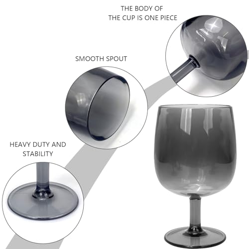 Yalin Set of 6 Unbreakable 12 oz Acrylic Plastic Wine and Water Tumbler Stackable Goblets. (Gray, 12 oz) - color: Gray, size: 12 oz