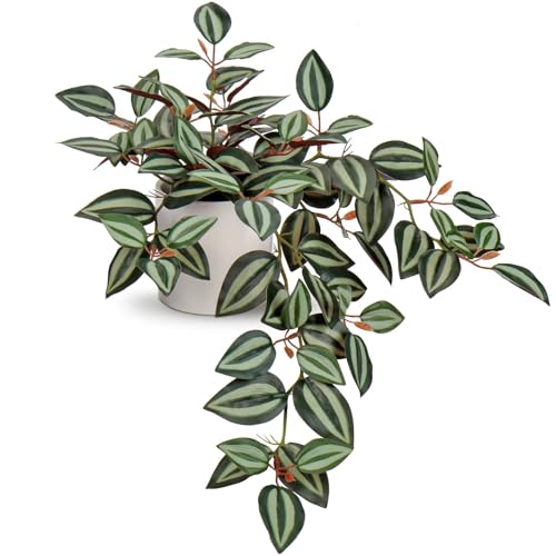 GnFlus Fake Plant, Silk Faux Pothos Ivy Plant Indoor in White Pot | Ceramic Pot Included, Realistic Silk Fake Plants Indoor, Artificial Plants for Hanging, Lush Trailing Fake Pothos - color: Green/Red-ceramic Pot