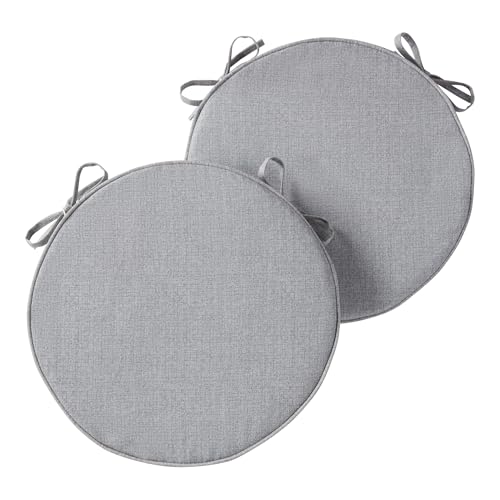 Greendale Home Fashions Set of 2 Outdoor 18 inch Round Patio Dining Chair Pads – Comfortable Fiber-Filled Seat Cushions with Ties, Reversible Polyester Fabric, Heather Gray - color: Heather Gray