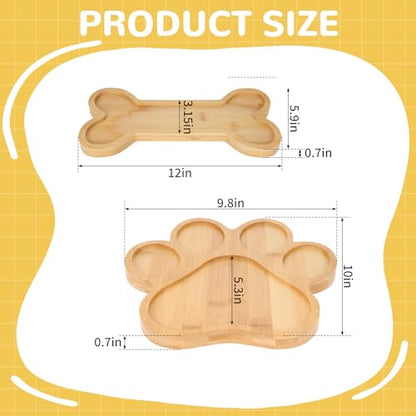 Bamboo Paw Shaped Tray Set - Cute Dog Paw & Bone Serving Tray with Grooves, Animal Themed Bone Shaped Party Supplies, Wood Candy Dish Bowl Gifts for Dog and Cat Lovers