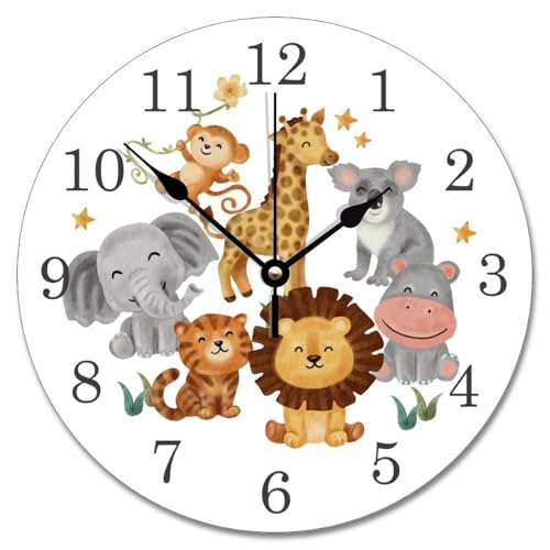 10 Inch Wall Clock Baby Room Nursery Jungle Animals Wall Clocks Battery Operated Silent Farmhouse Decor Retirement Living Room Decor Gift for Man Woman Friend Anniversary - color: Style-4, size: 10x10 in