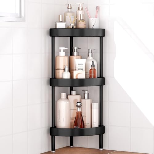 Nieifi 3 Tier Aluminum Corner Shower Caddy Standing Rustproof-Black | Anodized aluminum shower stands,for inside shower,height-adjustable legs,for uneven surfaces - color: Black, size: 3-Tier