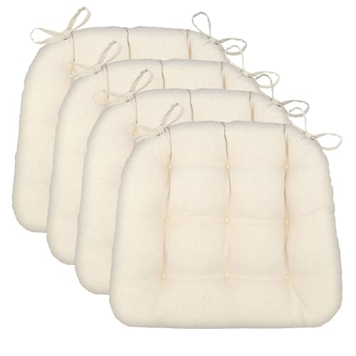 Barnett Home Decor Chair Cushions for Dining Chairs - 16.5x18 Kitchen Chair Cushions - Machine Washable, 100% Cotton, Made in USA - Latex Foam Comfort Chair Pads - Cotton Duck Natural Medium Pack of 4 - color: Cotton Duck Natural, size: Medium (16.5"D x 1