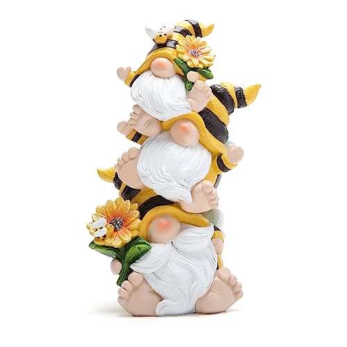 Hodao Bee Gnome Decor Statue, Resin Stacked Gnome Figurine with Sunflower and Bumblebee Details, Cute Farmhouse Tiered Tray Shelf Table Accent for Spring Summer Home Gift - style: Stacked Bee Gnome
