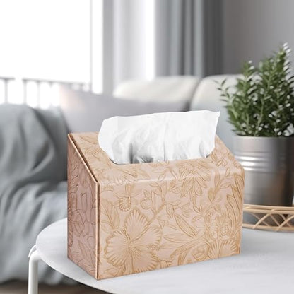 Hand Towels Box Cover,PU Leather Tissue Box Cover Holder Compatible with Kleenex Disposable Paper Hand Towels Suitable for Dining,Kitchen,Bathroom(1-Carved Light Brown) - color: 1-carved Light Brown2