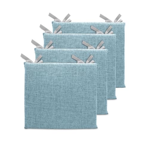 Lifup 4 Pack Chair Cushion Memory Foam Pads, Square Non-Slip Thick Dining Chair Cushions with Ties and Removable Cover for Home Office Restaurant Chair Pads Blue 15 x 14 Inch - color: Blue, size: 4 Count 15 x 14 Inch