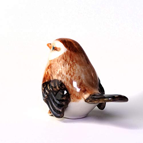 Handmade Ceramic Bird Figurine, Shelf Decor for Bird Lovers | Hand-painted ceramic, brown, 1.3 in tall, for bookshelf, nursery shelf or windowsill, gift for bird watchers