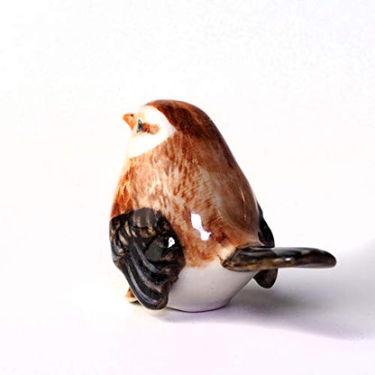 Handmade Ceramic Bird Figurine, Shelf Decor for Bird Lovers | Hand-painted ceramic, brown, 1.3 in tall, for bookshelf, nursery shelf or windowsill, gift for bird watchers