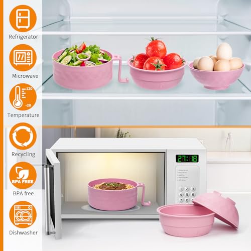 Ramen Cooker,32oz Ramen Bowl Set,Microwave Ramen Bowl, Microwave Bowl with Lid, Portable Noodle Bowls,for Home Office Dorm Room College gift (Pink) - color: Pink