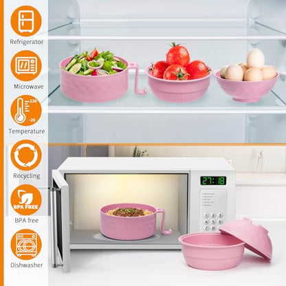 Ramen Cooker,32oz Ramen Bowl Set,Microwave Ramen Bowl, Microwave Bowl with Lid, Portable Noodle Bowls,for Home Office Dorm Room College gift (Pink) - color: Pink