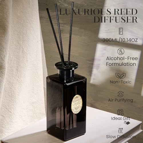 M&SENSE 10.14 oz Large Reed Diffuser Set | Sandalwood Vanilla Scent Oil Diffuser with Sticks | Hotel Collection Non-Toxic Essential Oil |for Bedroom Bathroom Living Room - color: Sandalwood Vanilla, size: 300ml