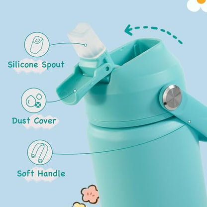 Kerilyn 12oz Kids Water Bottle 2 Pack, Stainless Steel Insulated Water Bottle Bulk, Toddler Cups with Straws Leak-Proof, Kids Water Bottles for School Boys Girls, BPA Free, Pink+Green 2 Piece Set - color: A. Pink+Green