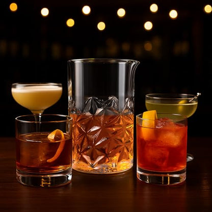 Cocktail Mixing Glass with Strainer Set, Bartender Gifts for Men | 24 oz Crystal Stirring Glass with 304 Stainless Steel Strainer, Elegant and Professional Barware Tools, Housewarming Gift