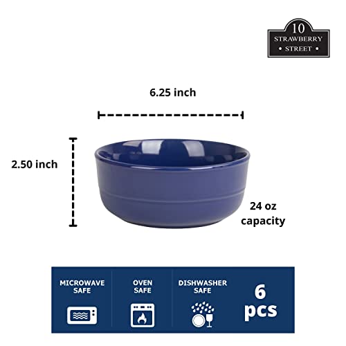 Double Line 6.25"/24 oz Cereal Bowl, Set of 6, Cobalt Blue - color: Cobalt Blue, size: Cereal Bowl