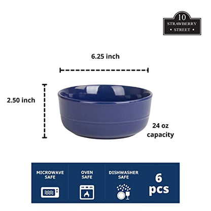Double Line 6.25"/24 oz Cereal Bowl, Set of 6, Cobalt Blue - color: Cobalt Blue, size: Cereal Bowl