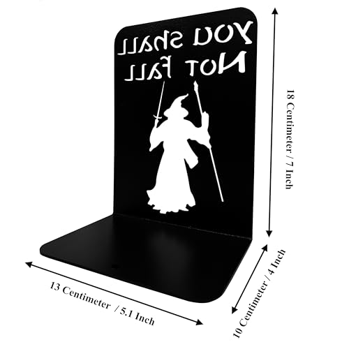 Decorative bookends for Shelves, You Shall Not Fall, Decorative Metal Book Ends, Unique Book Support, for Home/Office Decor/Shelves, 7 Inch Tall/A Pair