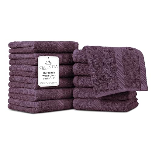 Villa Celestia Cotton Washcloths Set of 12, 12x12 Inch, 100% Ring-Spun Combed Cotton, Soft Absorbent Quick-Dry Wash Cloths for Face and Body, Oeko-TEX Certified, Hotel & Spa Quality, Burgandy - color: Burgandy, size: Washcloth - Pack of 12