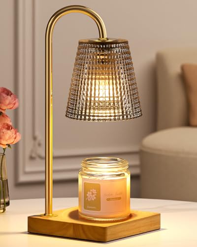 Hong-in Black and Gold Candle Warmer Lamp with Timer Dimmer,Birthday Gifts for Women Mom,House Warming Gifts New Home Room Decor,Vintage Wax Warmer for Scented Wax Jar Candles - color: Gray-Wood, size: 11.8" Height