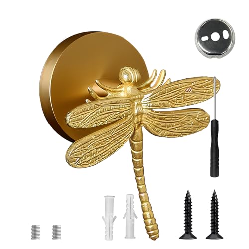 Dragonfly Wall Hook, Solid Brass Heavy Duty Vintage Animal Hook. Used for Hanging Clothes, Hats, Towels, Bags, Organizing Decorative Wall Hooks - color: Gold Dragonfly