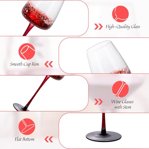 KAMMAK Crystal Red Wine Glasses Set of 2, 12.17 oz Stemmed Glasses, XH009 | Hand Blown, Bordeaux Wine Glasses, Thin Rim & Long Stem, Red & White, Daily Use, Wedding or Birthday Gift for Women - size: 8KPXH009
