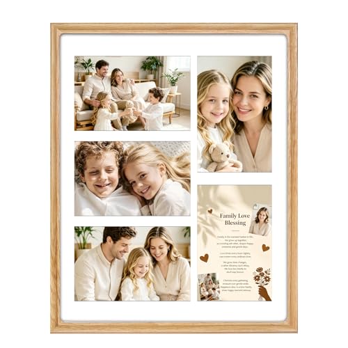 11x14 Collage Picture Frame,Premium Solid Oak Photo Frame With Tempered Glass,Displays 5 Pcs 4x6 Pictures,Handcrafted Rounded Corner,Horizontal or Vertical Wall Mounting - color: Oak, size: 11×14 5openings