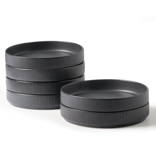 famiware Star 7.5" Pasta Bowls Set of 6, Plate Bowls, Matte Dark Charcoal | Double Reactive Glaze, Microwave & Dishwasher Safe, Lead-free and Cadmium-free, Stoneware Scratch Resistant, Kitchen Bowls - color: Dark Charcoal - Full Glaze Matte, size: 6 pcs