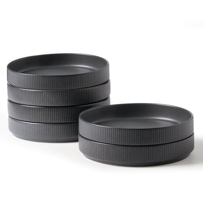 famiware Star 7.5" Pasta Bowls Set of 6, Plate Bowls, Matte Dark Charcoal | Double Reactive Glaze, Microwave & Dishwasher Safe, Lead-free and Cadmium-free, Stoneware Scratch Resistant, Kitchen Bowls - color: Dark Charcoal - Full Glaze Matte, size: 6 pcs