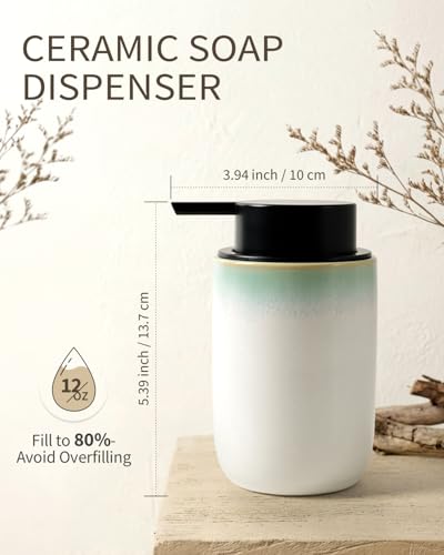 BosilunLife Hand Soap Dispenser for Kitchen, Bathroom Countertop | Foam Soap Dispenser Bathroom Ceramic Dish Liquid Soap Dispenser (White with Blue-Green Rim Liquid Pump) - color: White With Blue-green Rim-1 Pack