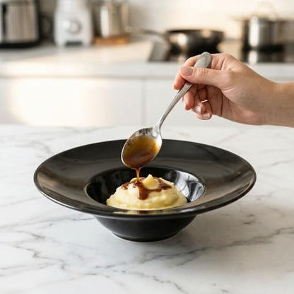 Ceramics Rimmed Soup Bowls 5.1 oz, Black 8.5 inch Exquisite small soup plate Set of 4, Pasta plates With Rim is the best choice for hotels, kitchens, fine restaurants and gourmets - color: Black, size: 8.5 Inch-5.1 oz