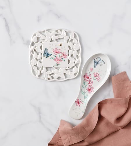 Lenox Butterfly Meadow Porcelain Spoon Rest, 10 Inch | dishwasher safe | floral design, gift for women, kitchen essentials, kitchen decor, spoon rest gift set - style: Spoon Rest