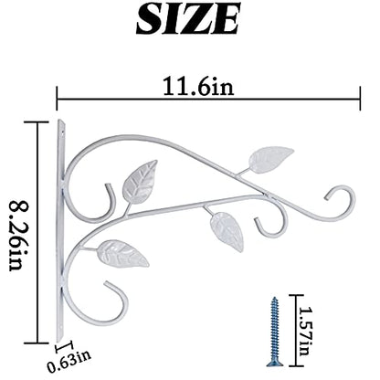 RONYOUNG 4PCS Hanging Plant Bracket 12in Metal Wrought Iron Planter Hooks Wall Mounted Decorative Hanger Hook for Hanging Indoor Outdoor Planter Flower Pot Bird Feeder Wind Chime Lanterns (White)